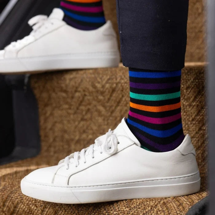Swole Panda Black Multi Striped Bamboo Sock