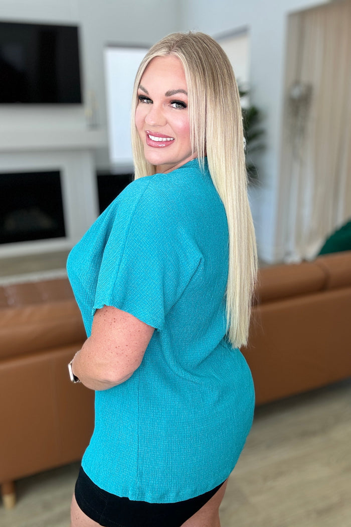 Textured V-Neck Blouse in Teal