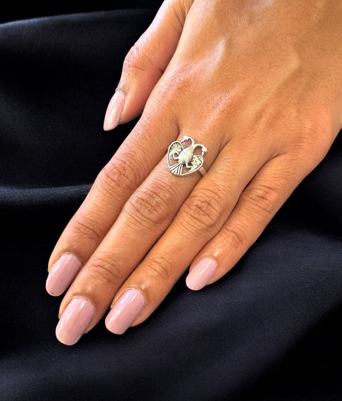 The Dvaya Silver Gandaberunda Adjustable Finger Ring