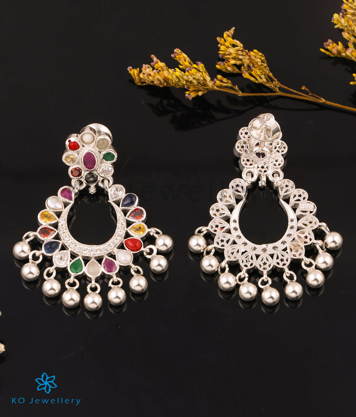 The Meghana Silver Navaratna Chand Bali (Bright Silver)