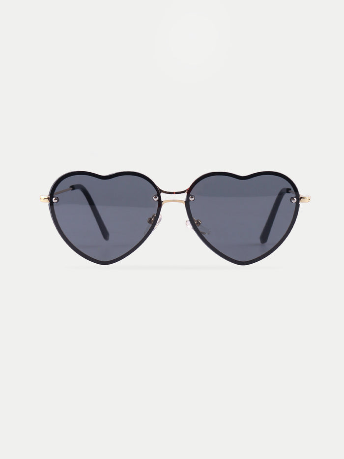 Thin Heart Frame Sunglasses | Black-Image 1
