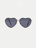 Thin Heart Frame Sunglasses | Black-Image 1