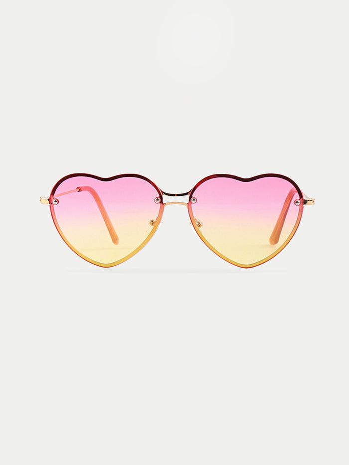 Thin Heart Frame Sunglasses | Pink/Yellow-Image 1