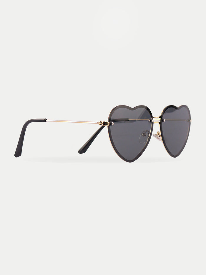 Thin Heart Frame Sunglasses | Black-Image 2