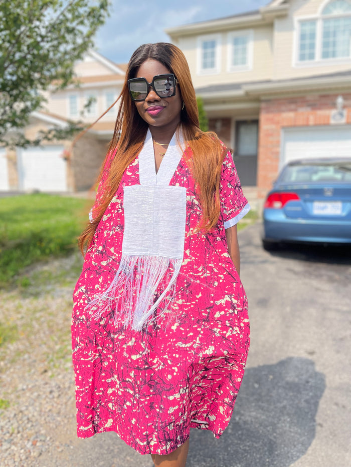 Tori Bubu Ankara Short Dress  01 - Pink and white