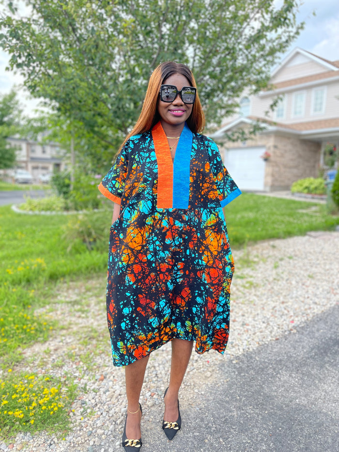 Tori Bubu Ankara short Dress 02 - Blue and Orange