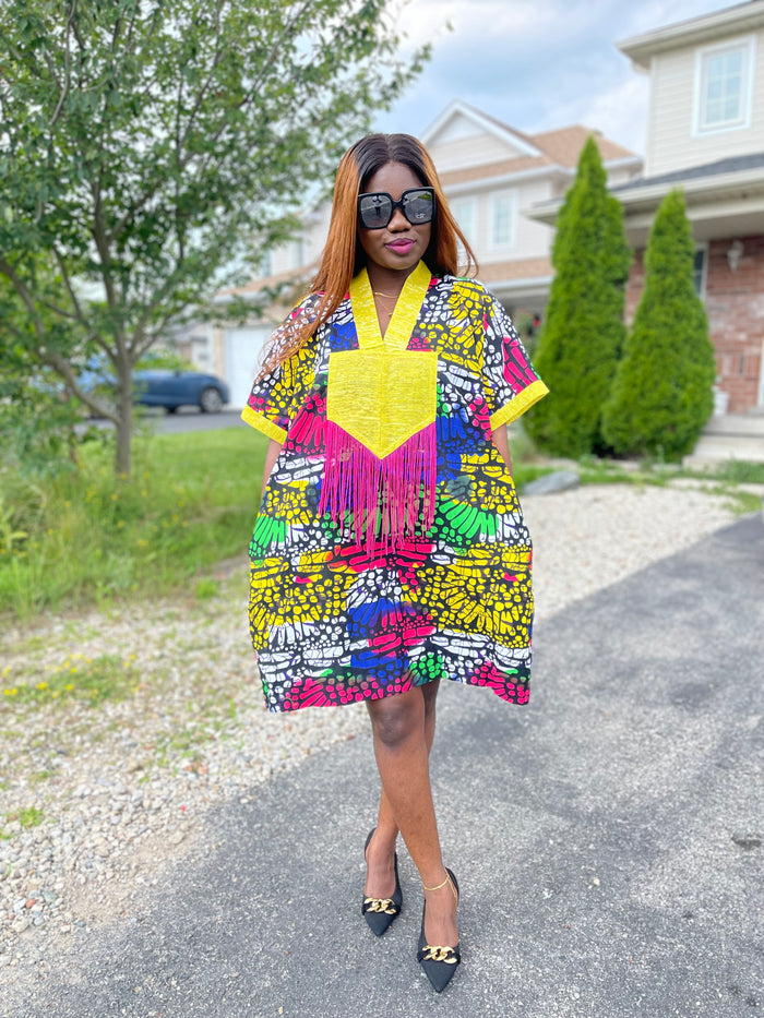 Tori Bubu Ankara Short Dress  03 - Yellow and MultiC