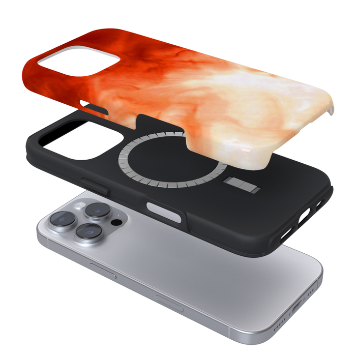 Coconut Lane Tough MagSafe® Phone Case in Iced Latte, shown in exploded view on a white background.