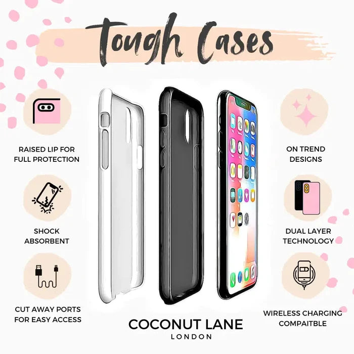 Coconut Lane Tough Phone Case in tartan pattern shown from three angles, featuring a dual-layer design.