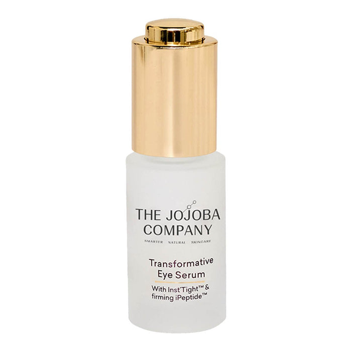 Transformative Eye Serum bottle with gold cap on a white background.