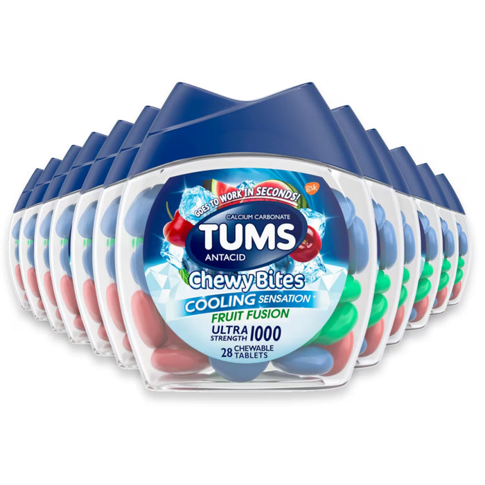 TUMS Chewy Bites Cooling Sensation Ultra Strength Antacid Tablets Fruit Fusion, 28 Ct - 24 Pack