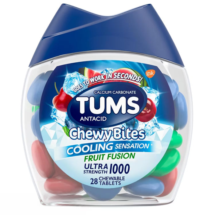 TUMS Chewy Bites Cooling Sensation Ultra Strength Antacid Tablets Fruit Fusion, 28 Ct - 24 Pack