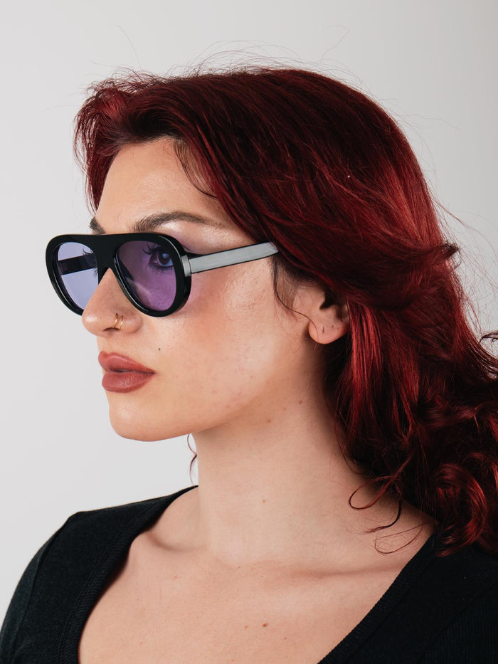 Unisex Oversized Aviator Sunglasses | Black/Purple-Image 5
