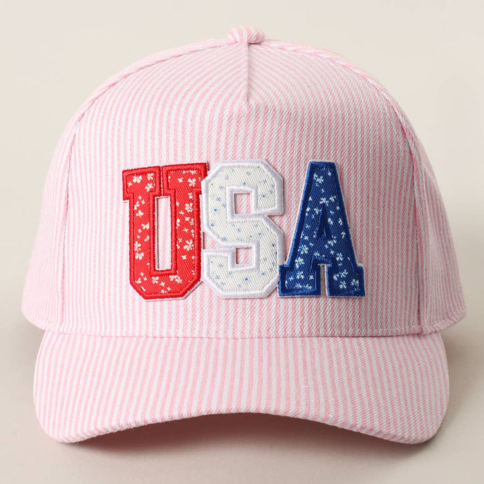USA Letter Patch Striped Trucker Hat 
: PINK