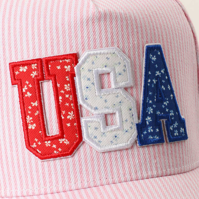 USA Letter Patch Striped Trucker Hat 
: PINK