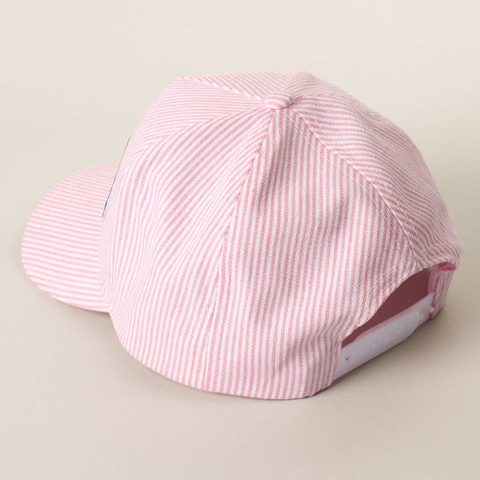 USA Letter Patch Striped Trucker Hat 
: PINK