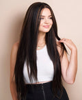 vegan fiber long layered wig - 32" dark highlights.