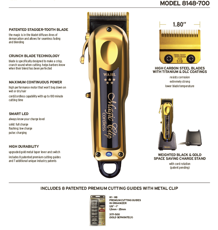 WAHL Professional 5 Star Cordless Gold Magic Clipper # 8148 -700 - Palms Fashion Inc.