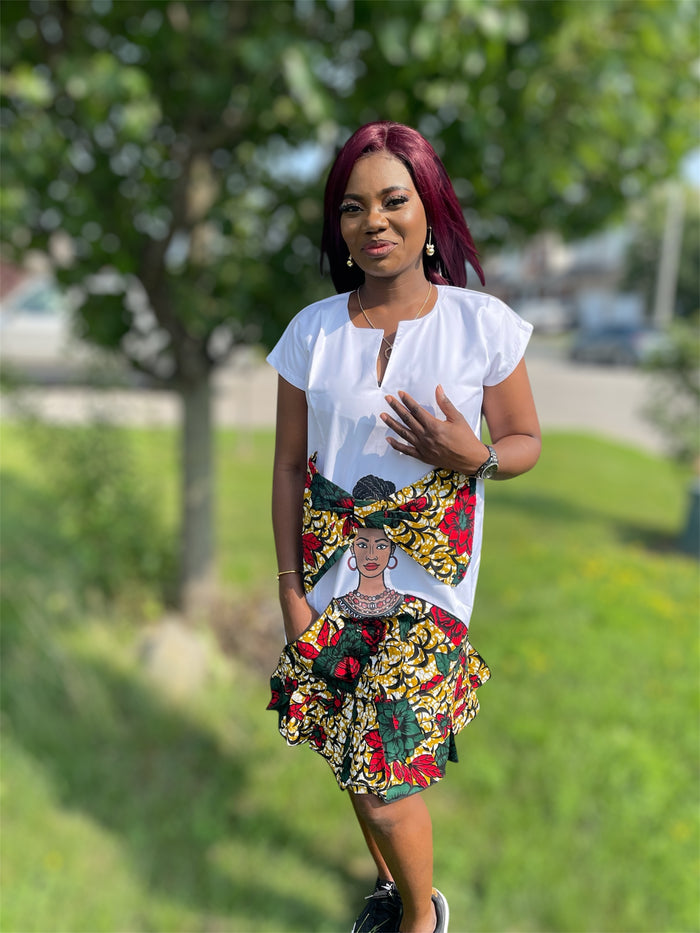 White Afrocentric Dress with Ankara Print