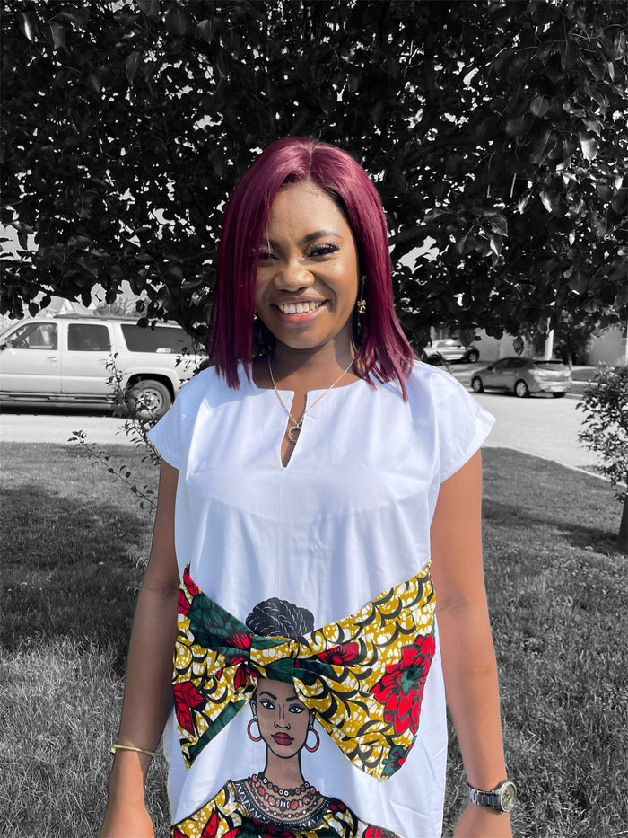 White Afrocentric Dress with Ankara Print