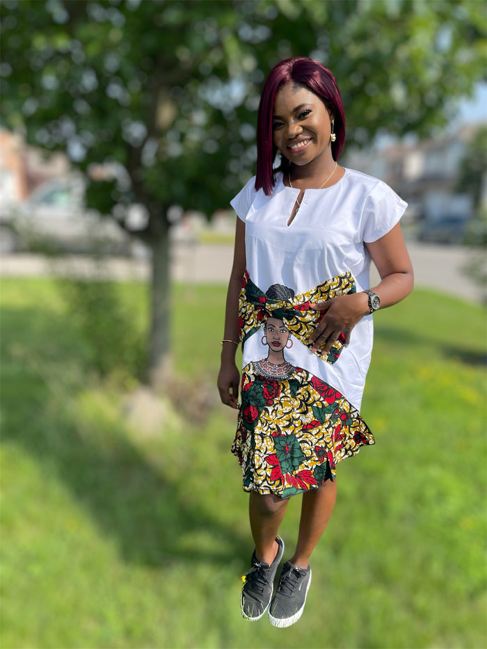 White Afrocentric Dress with Ankara Print