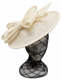White Bow Adorned Large Disc Fascinator