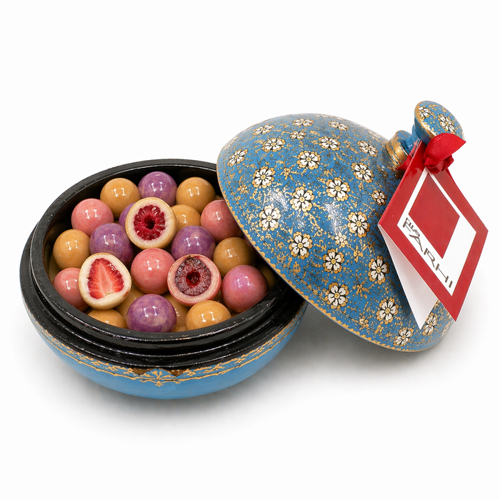 White Chocolate Strawberry, Raspberry & Cherries,  in a Handmade Bonbonnière, Palm Oil Free, 130g