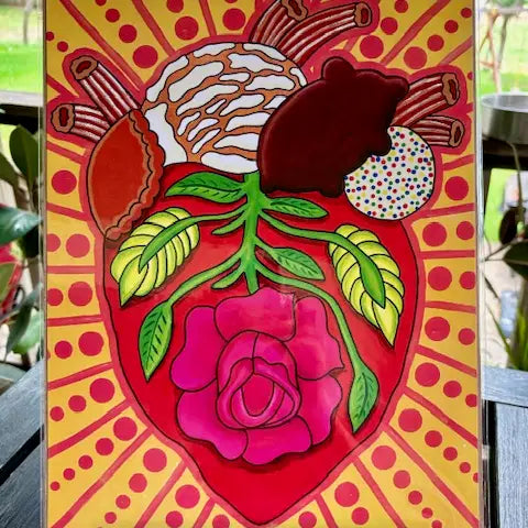 Yellow Corazon Dulce Mexican Folk Art Print (11x14)