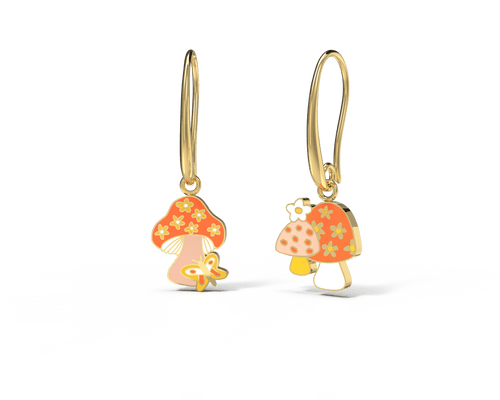 mushroom butterfly drop earrings