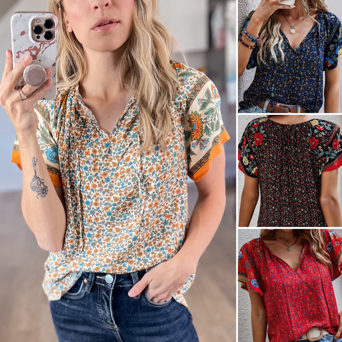 Zen Printed Tie Neck Blouse