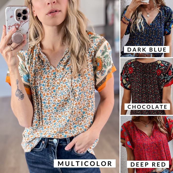 Zen Printed Tie Neck Blouse