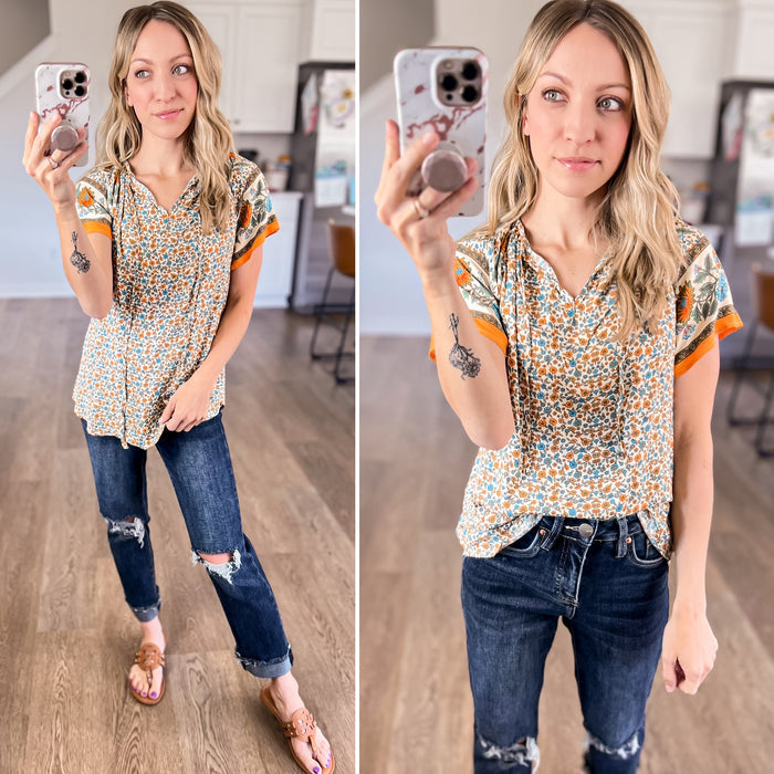 Zen Printed Tie Neck Blouse