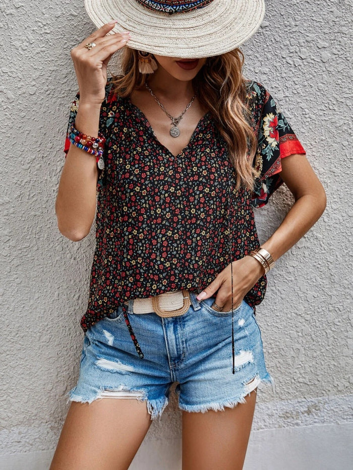 Zen Printed Tie Neck Blouse
