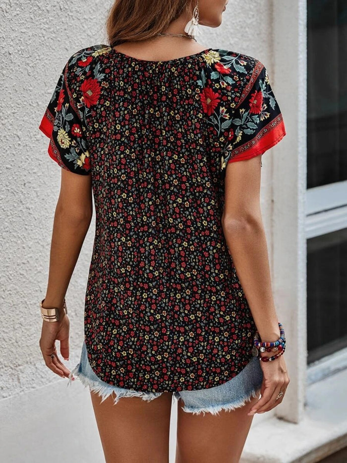 Zen Printed Tie Neck Blouse