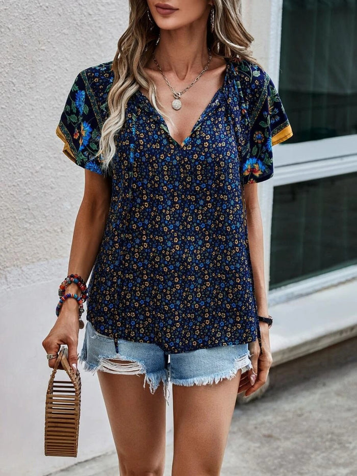 Zen Printed Tie Neck Blouse