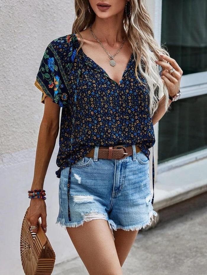 Zen Printed Tie Neck Blouse