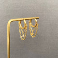 Zircon inlaid chain Fringe 18K Golden SS huggie Earrings-FGS